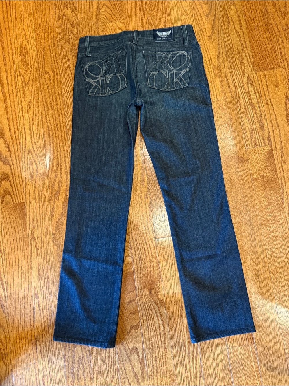 Rock & Republic Dark Indigo Embroidered Logo Jeans